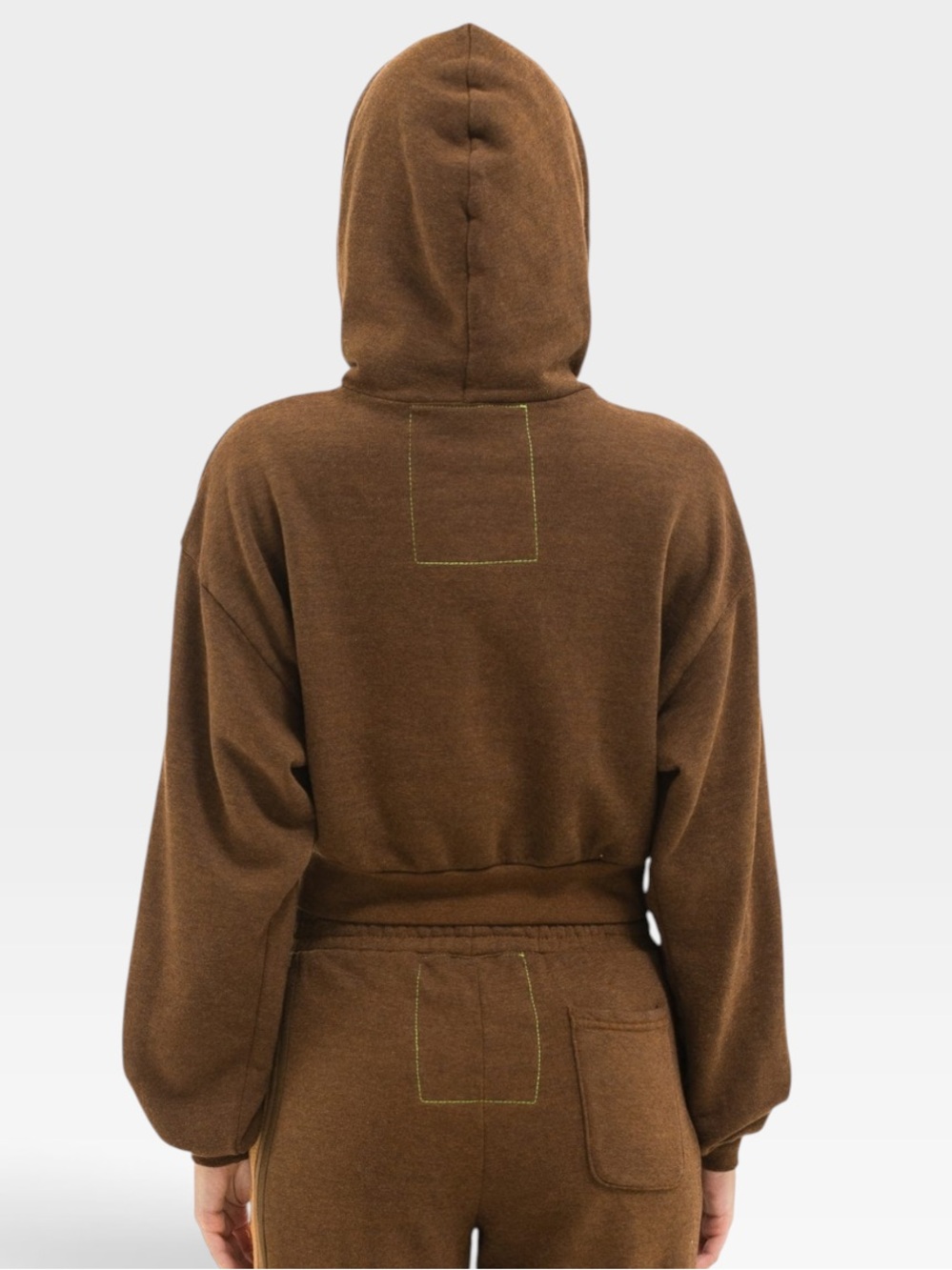 Aviator Nation 5 Stripe Cropped Zip Hoodie Chocolate Espresso Size M NWT - Picture 4 of 9